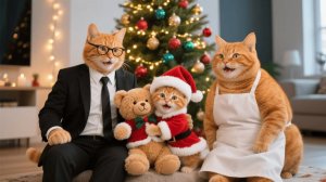 Рыжий котенок и мама-кошка готовят ужин и украшают дом, пока папа-кот возвращается на Рождество 🎄🐾