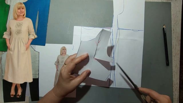 Моделирование. Прямое платье со сборками и оригинальным рукавом. Выкройка № 2104.