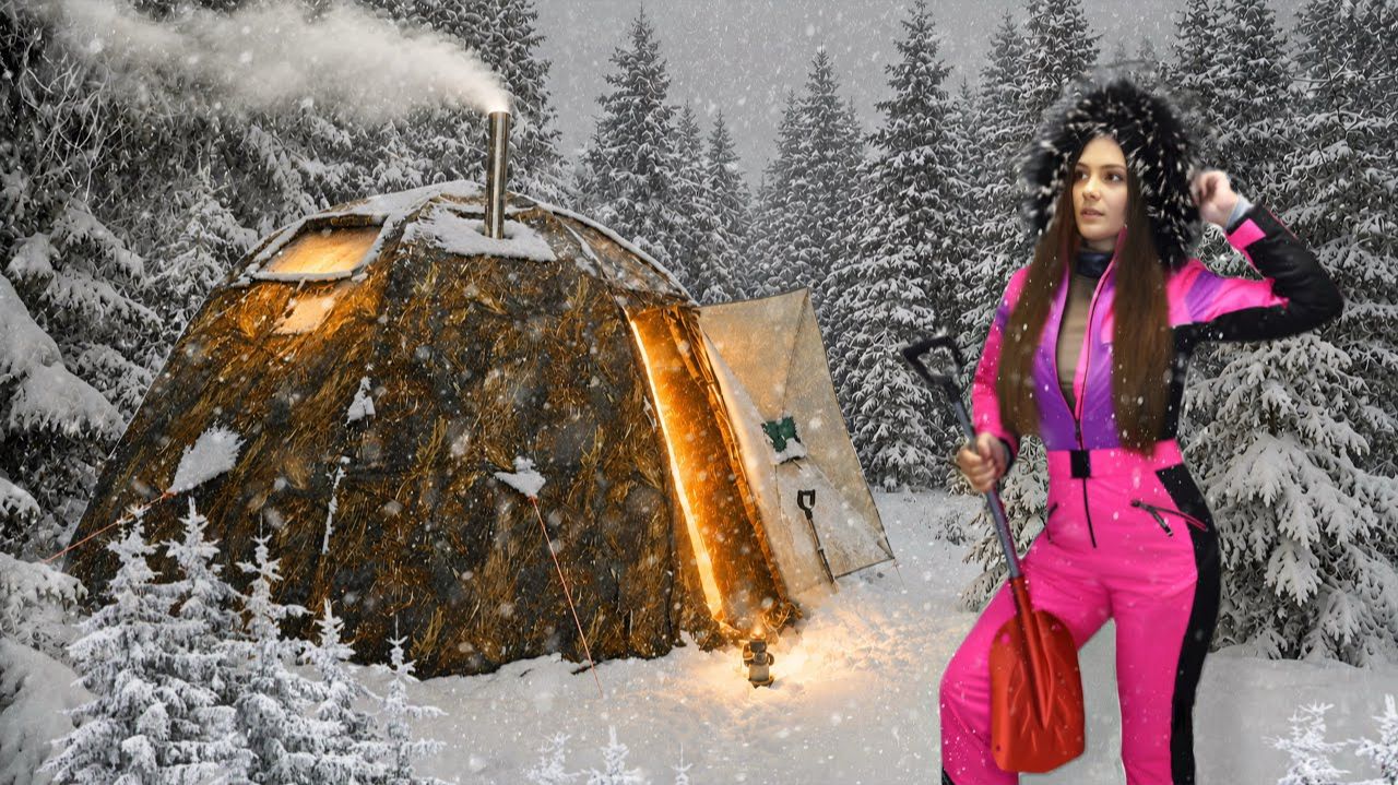 Кемпинг в Снегопад с Теплой палаткой и Печью в -18°C  Одиночный поход ❄️
