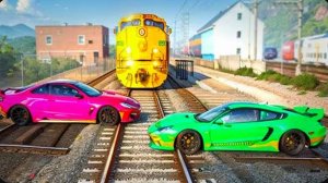 Машина против железнодорожных путей #3 в BeamNG Drive!