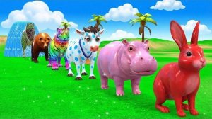 Игра «Длинный слайд» с коровой, слоном, гориллой, бегемотом, тигром. Забавная 3D-игра с животными