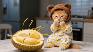 Рыжий котенок ненавидит дуриан, пока мама-кошка не приготовит блинчики с дурианом, и он не может пер