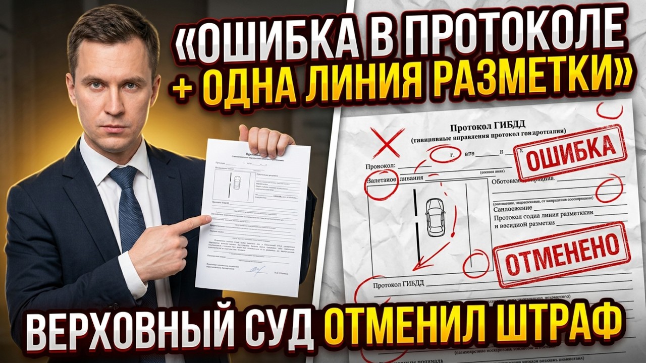 Ошибка в протоколе + одна линия разметки = отмена штрафа! Верховный Суд РФ 2026 смотреть онлайн