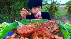 #МУКБАНГ Тушёные свиные ребрышки, соус из морепродуктов и острые овощи!АСМР ЕДА НА КАМЕРУ ОБЖОР ОБЕД