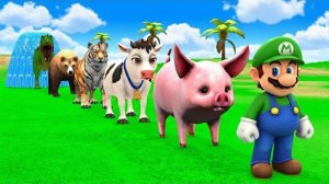 Игра «Длинный слайд» с коровой, слоном, гориллой, бегемотом, тигром. Забавная 3D-игра с животными