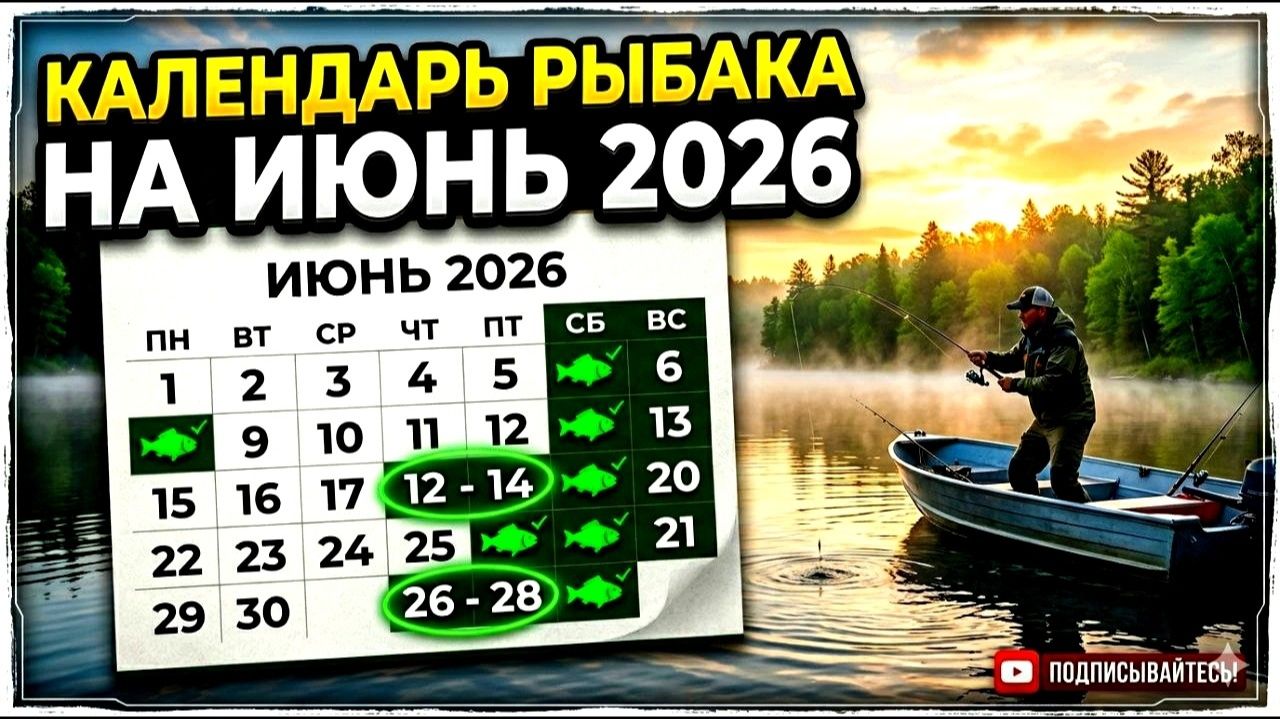 КАЛЕНДАРЬ РЫБАКА НА ИЮНЬ 2026! Прогноз клева рыбы когда клюет карась, лещ и щука. Лунный календарь