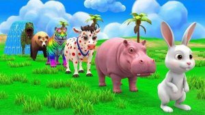 Игра «Длинный слайд» с коровой, слоном, гориллой, бегемотом, тигром. Забавная 3D-игра с животными