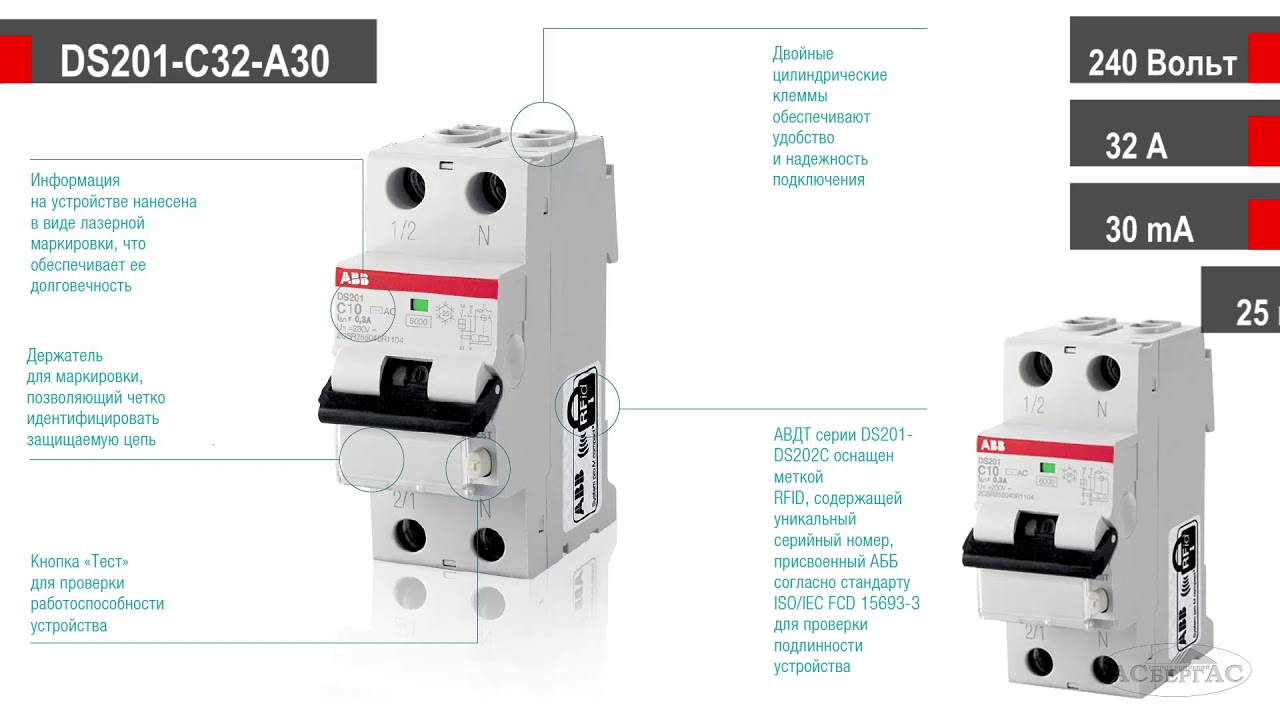 ABB DS201-C32-A30 - Дифференциальный автомат 1-пол.+ N - (2CSR255140R1324) смотреть онлайн