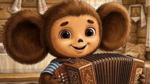Чебурашка играет на баяне и поёт песню