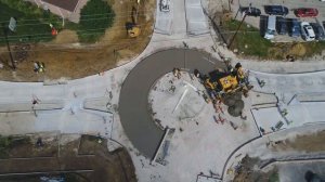 GOMACO GP3 Slipform Paver; Concrete Roundabout, Aerial; Cedar Rapids, Iowa. From gomaco.com site.