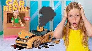 Nastya takes part in an exciting cardboard car challenge for kids