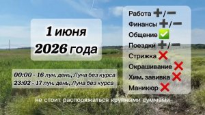 Гороскоп 1 июня 2026 года, лунный день