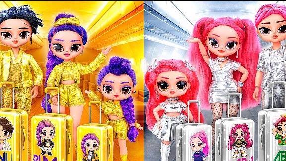 K-Pop Семья в золотом и серебряном самолёте! 10 поделок для кукол L.O.L.