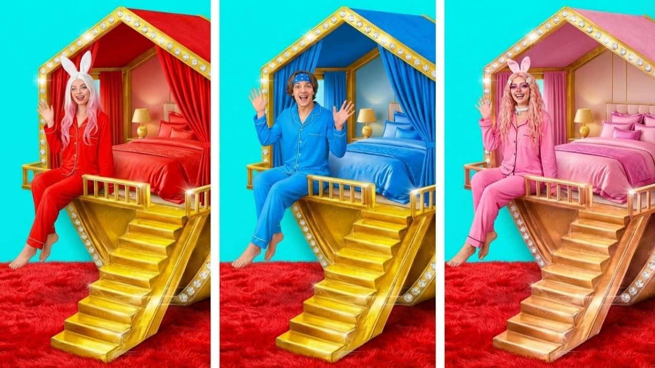 RED vs BLUE vs PINK Style ❤️💙💖 Room Makeover Hacks for Labubu смотреть онлайн
