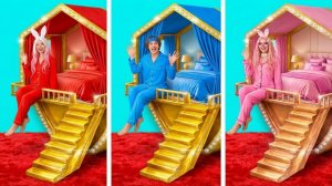 RED vs BLUE vs PINK Style ❤️💙💖 Room Makeover Hacks for Labubu