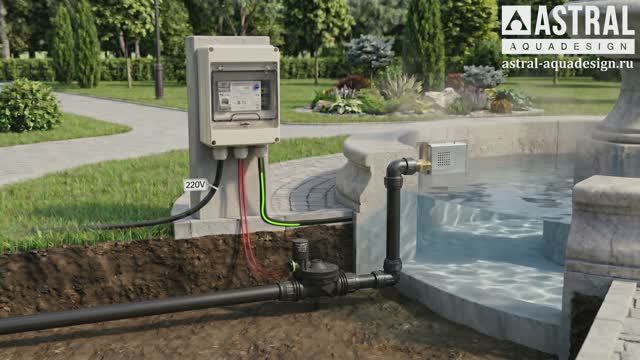 Комплект автоматического долива воды в фонтане (датчик герконовый, клапан 24В, шкаф управления)