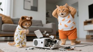 Рыжий котенок случайно сломал драгоценный семейный проектор, но они спокойно его ремонтируют вместе