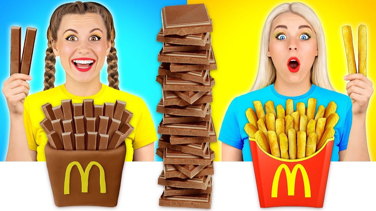 Челлендж. Шоколадная еда Vs. Настоящая еда от TeenDO Challenge