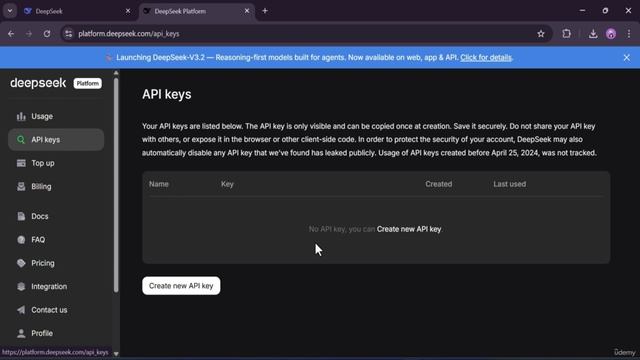 2.1.Создание ключа API DeepSeek для ИИ разработки