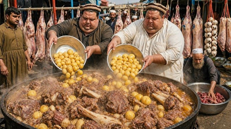 Рецепт самого популярного Афганского Роша. Приготовление огромного количества мяса. Стрит фуд смотреть онлайн