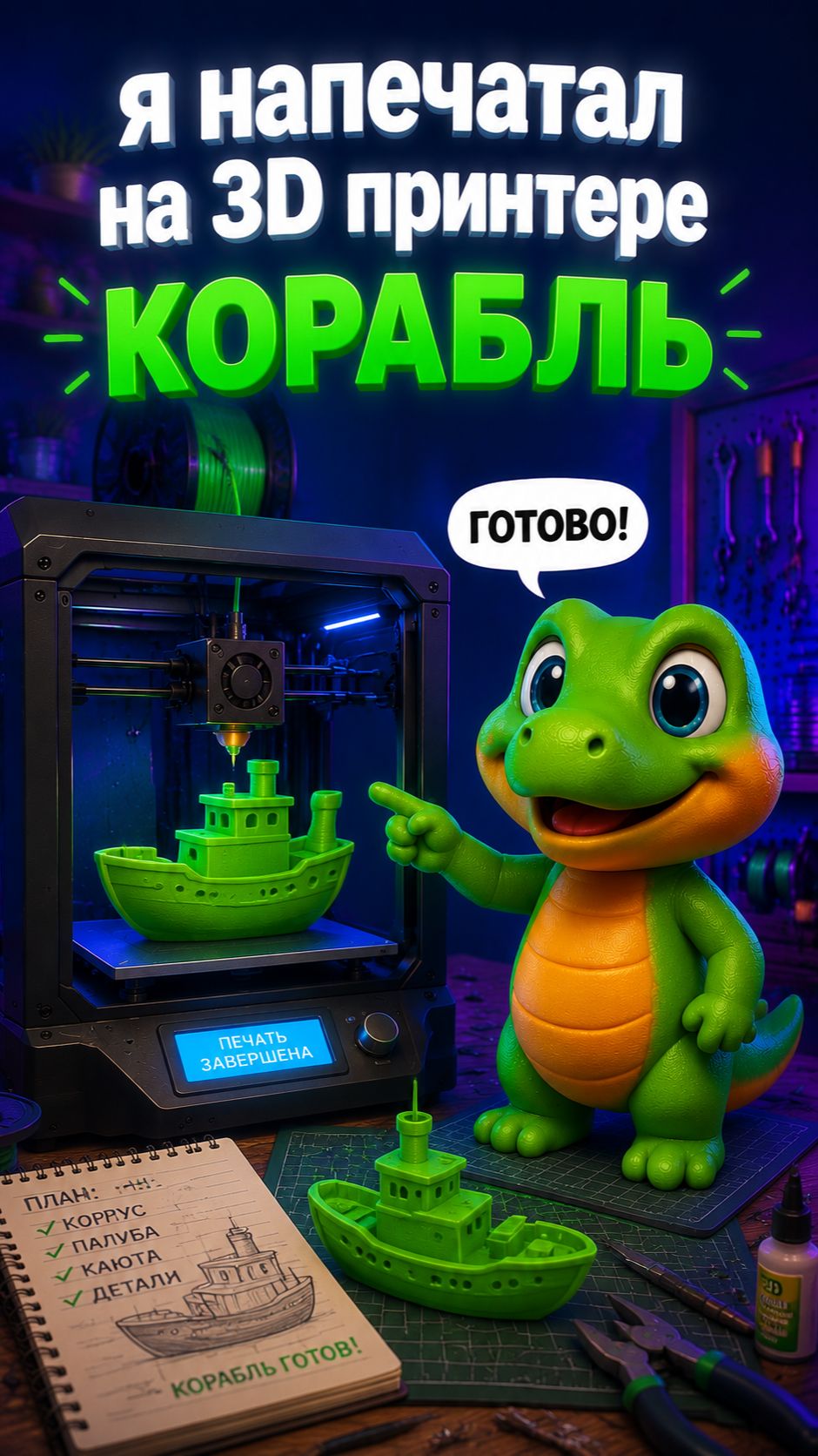 Я напечатал на 3D принтере корабль
