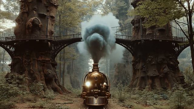 The Trains to the Tree Nation： A Steampunk Journey ｜ AI 4K — Retrofutura смотреть онлайн