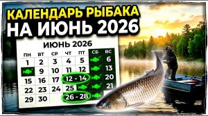 Прогноз клева рыбы на ИЮНЬ 2026 года. Лунный календарь рыбака. Календарь рыбака на ИЮНЬ 2026