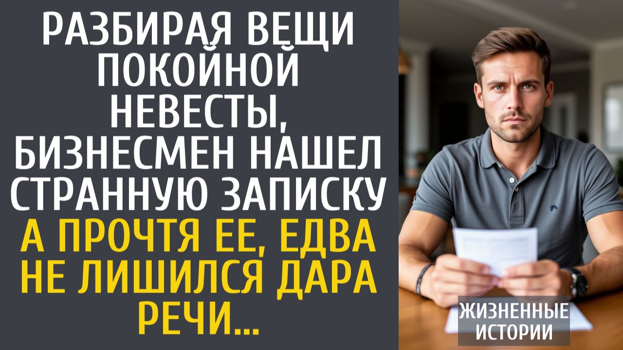 Истории из жизни Разбирая вещи покойной невесты, бизнесмен нашел странную записку… А прочтя ее…