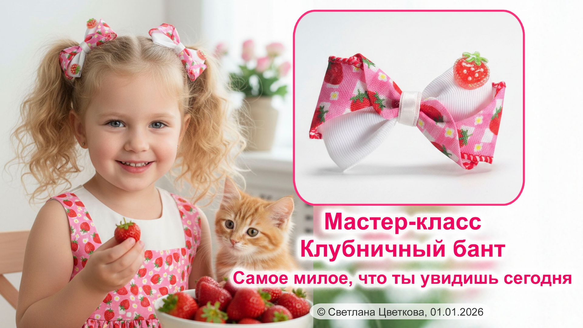 Клубничный фреш для твоей прически. Новый мастер-класс бантиков своими руками