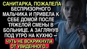 САНИТАРКА ПРИЮТИЛА МАЛЬЧИКА… УТРОМ ЗАГЛЯНУЛА НА КУХНЮ — И ЧУТЬ НЕ ВСКРИКНУЛА…