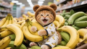 Рыжему котенку и маме-кошке надоели бананы со скидкой — тогда возьмите еще одну тележку от дедушки-к