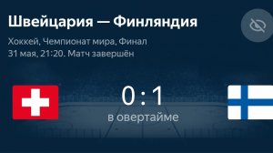 Финал - Овертайм. Чемпионат мира по Хоккею 2026г. Швейцария - Финляндия