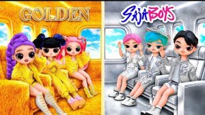 K-Pop Охотницы на Демонов в золотом пушистом и серебряном самолёте! 10 поделок для кукол L.O.L.