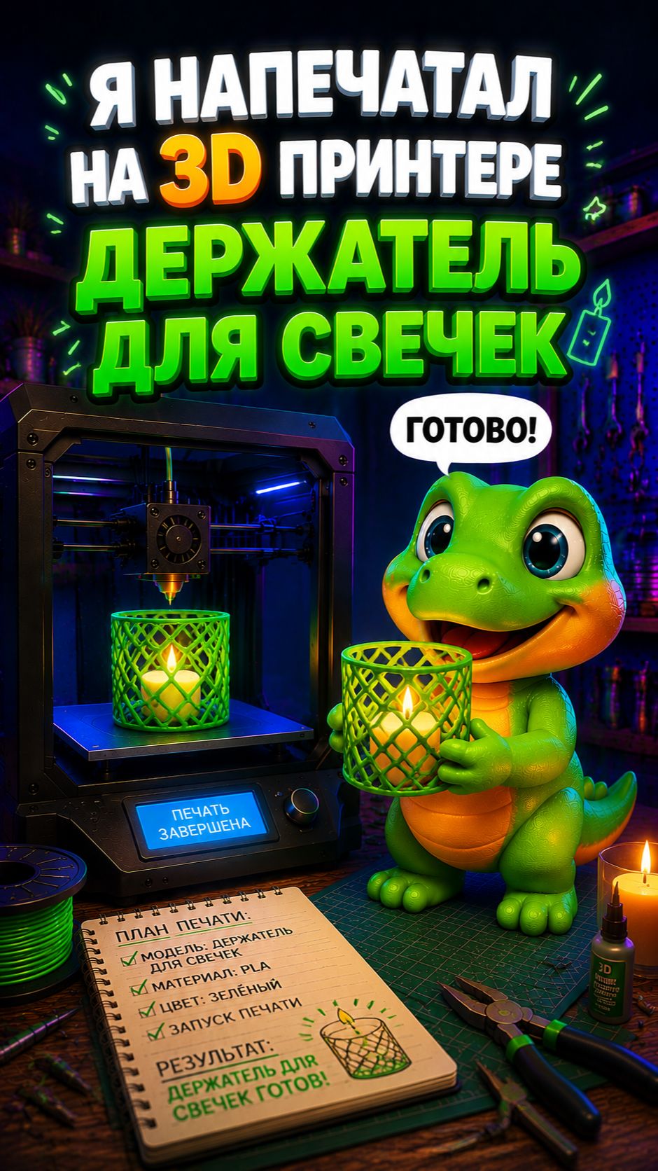 Я напечатал на 3D принтере держатель для свечек