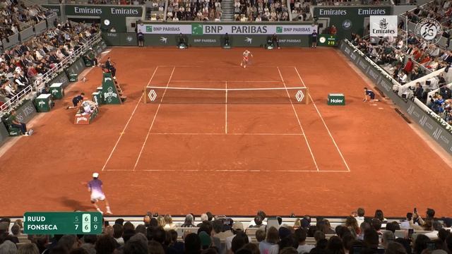 Каспер Рууд против Жоао Фонсеки. Лучшие моменты четвертого круга турнира Emirates Roland-Garros 2026