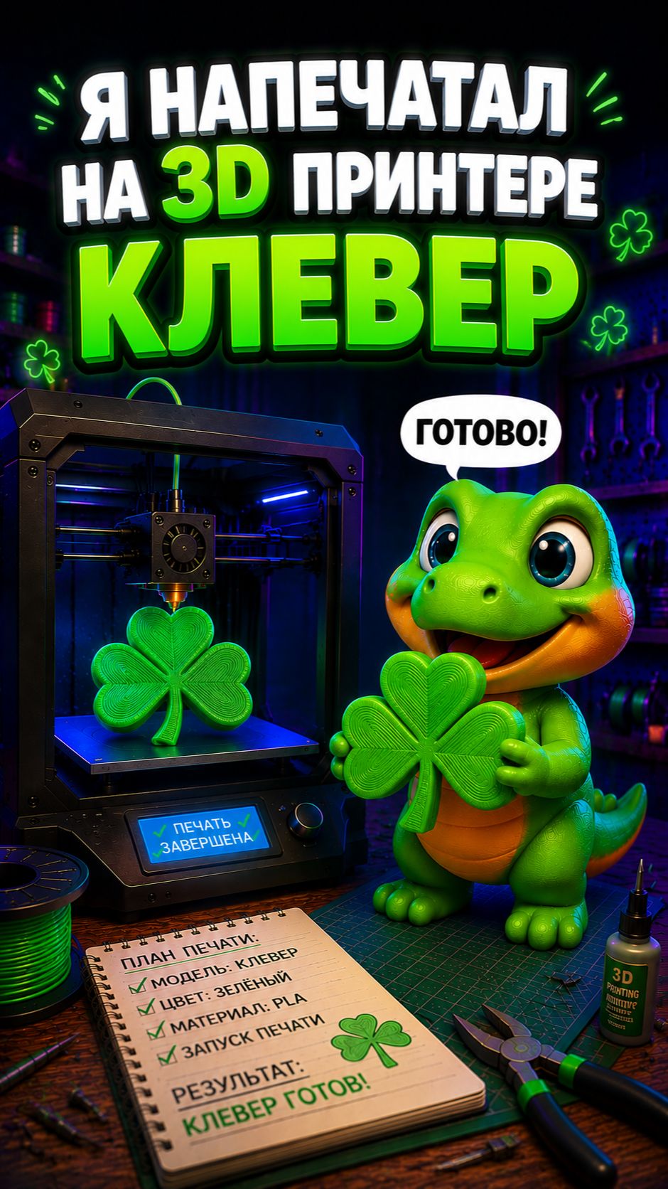 Я напечатал на 3D принтере клевер