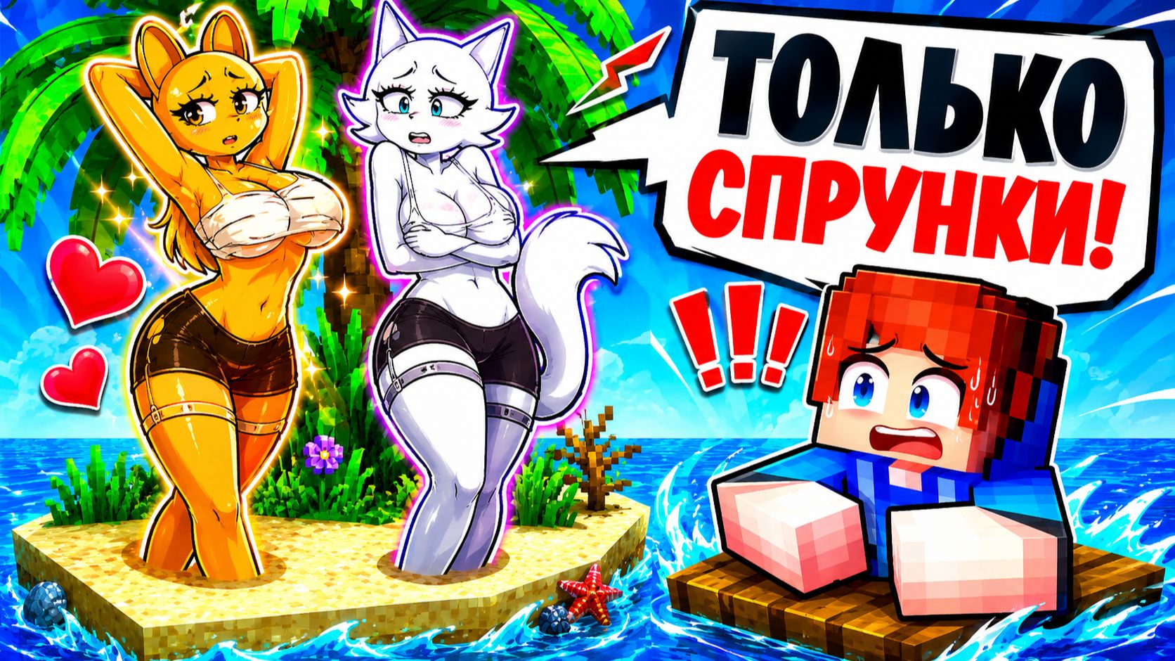 ЗАПЕРТ НА ОСТРОВЕ С СПРУНКИ ДЕВУШКОЙ В МАЙНКРАФТ! ХЬЮВИ SPRUNKI INCREDIBOX MINECRAFT