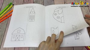 358791 Раскраска Феникс Домики и замки нарисуй зеркально