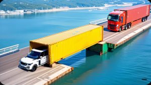 Машины испытывают контейнерный мост в BeamNG.drive против уступов, канавы и ловушки из брёвен