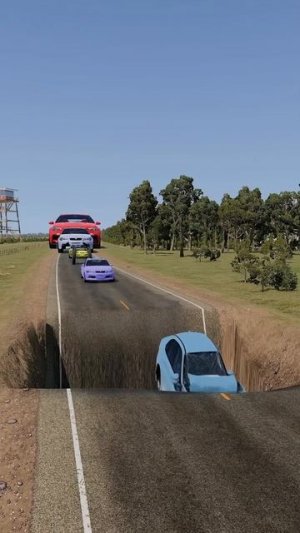 Разноцветные машины от маленьких до гигантских против гигантской ямы — BeamNG.drive #shorts