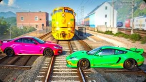 Машина против железнодорожных путей #3 в BeamNG Drive!
