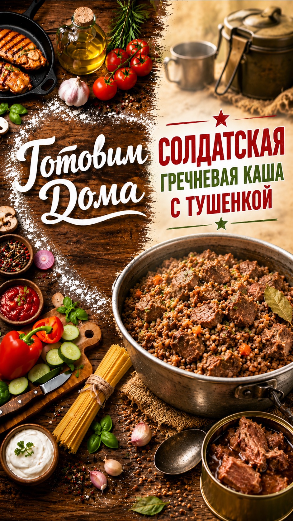 🎖️ Готовим дома: Солдатская гречневая каша с тушенкой