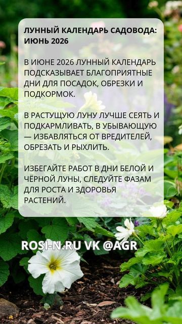 Лунный календарь садовода: июнь 2026