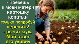 - Поедешь к моей матери картошку копать, и только попробуй перечить! — рявкнул муж. Но мой ответ