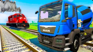 Машины и поезда против глубокой воды в BeamNG Drive!