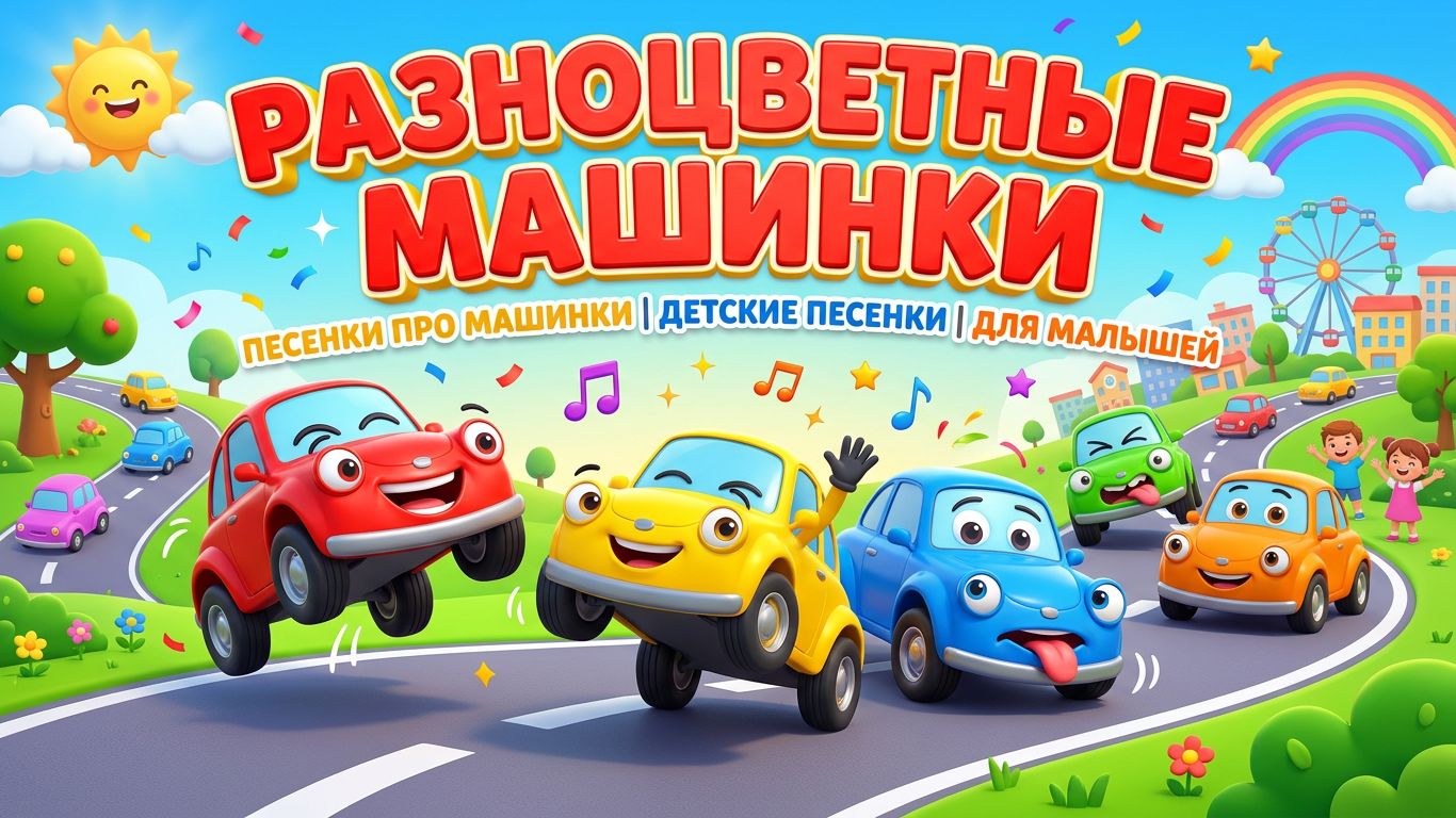 Разноцветные машинки | Песенки про Машинки | Детские песенки для детей | Детские песенки для малышей