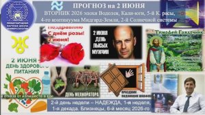 ПРОГНОЗ на 2 ИЮНЯ, ВТОРНИК, день НАДЕЖДЫ, 2026, эпохи Водолея, 5-й К.расы 2-й Солнечной системы