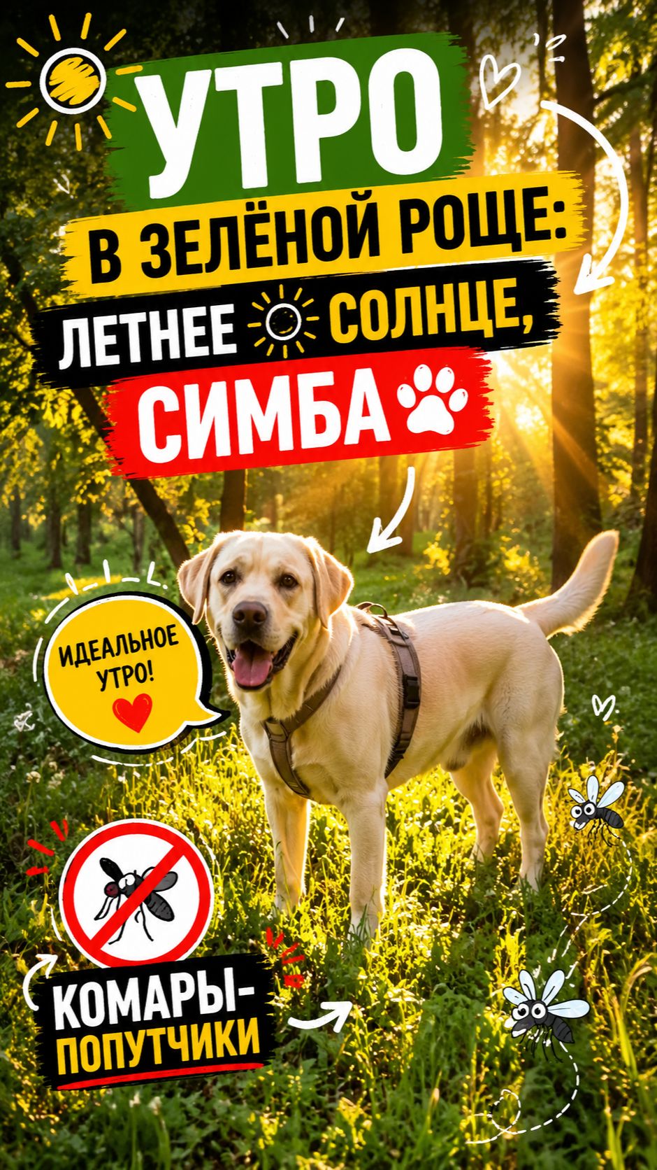 Утро в Зеленой Роще: Летнее солнце, Симба и мелкие комары-попутчики.