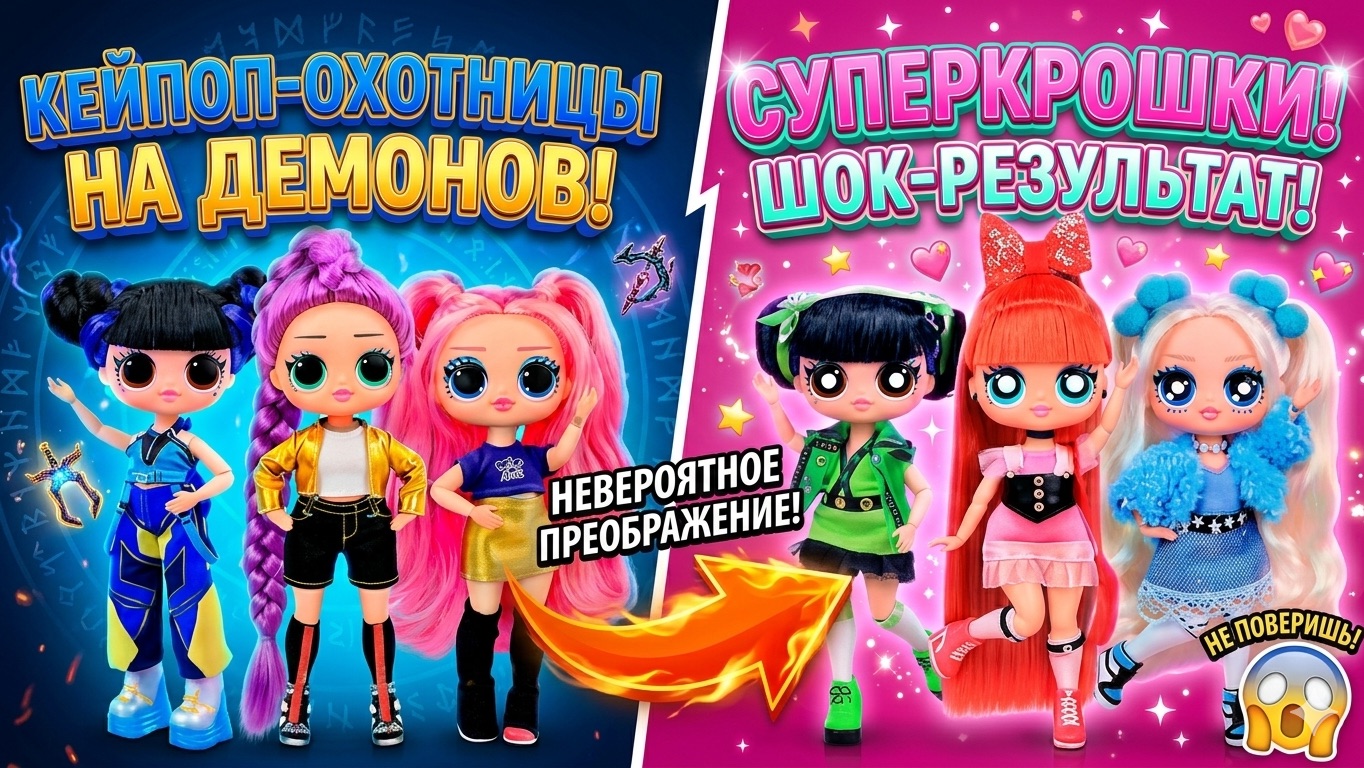 Кейпоп Охотницы на Демонов Преображение в Суперкрошек! Поделки для кукол ЛОЛ ОМГ! смотреть онлайн