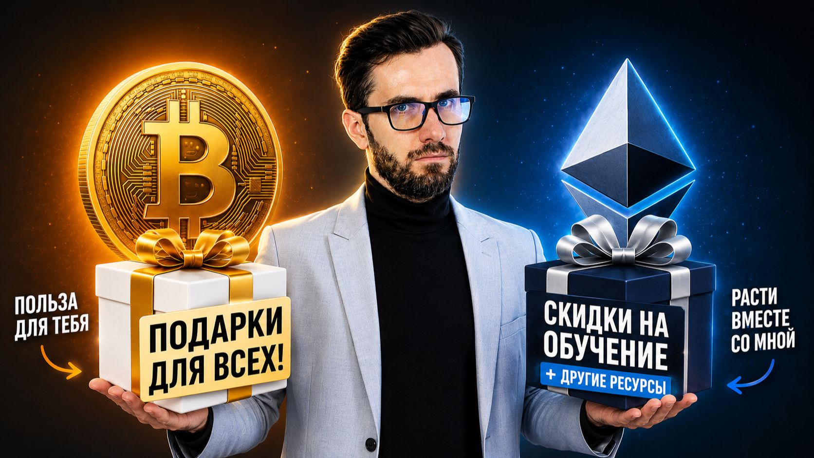 Смотрим Биткоин и Эфириум. Раздаю подарки на свой ДР